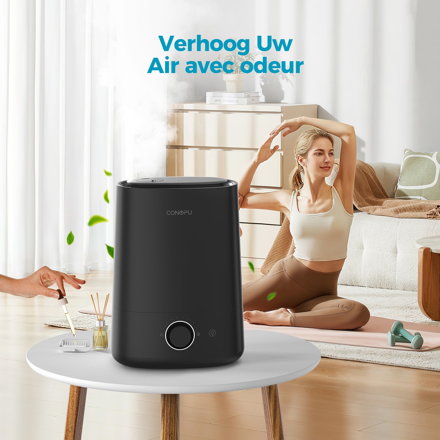 CONOPU Humidificateur 5 L à remplissage par le haut avec diffuseur d’huiles essentielles, brume froide ultrasonique, buse rotative à 360°, veilleuse, autonomie de 50 h