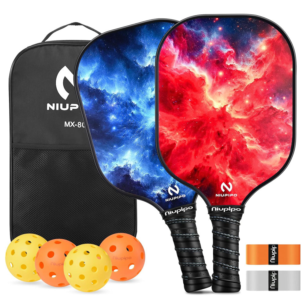 Niupipo Lot de 2 raquettes de pickleball MX-80, Matériau en fibre de verre, noyau en nid d’abeille en polypropylène, certifiées USAPA, conception légère, prise confortable, idéales pour joueurs débutants et intermédiaires