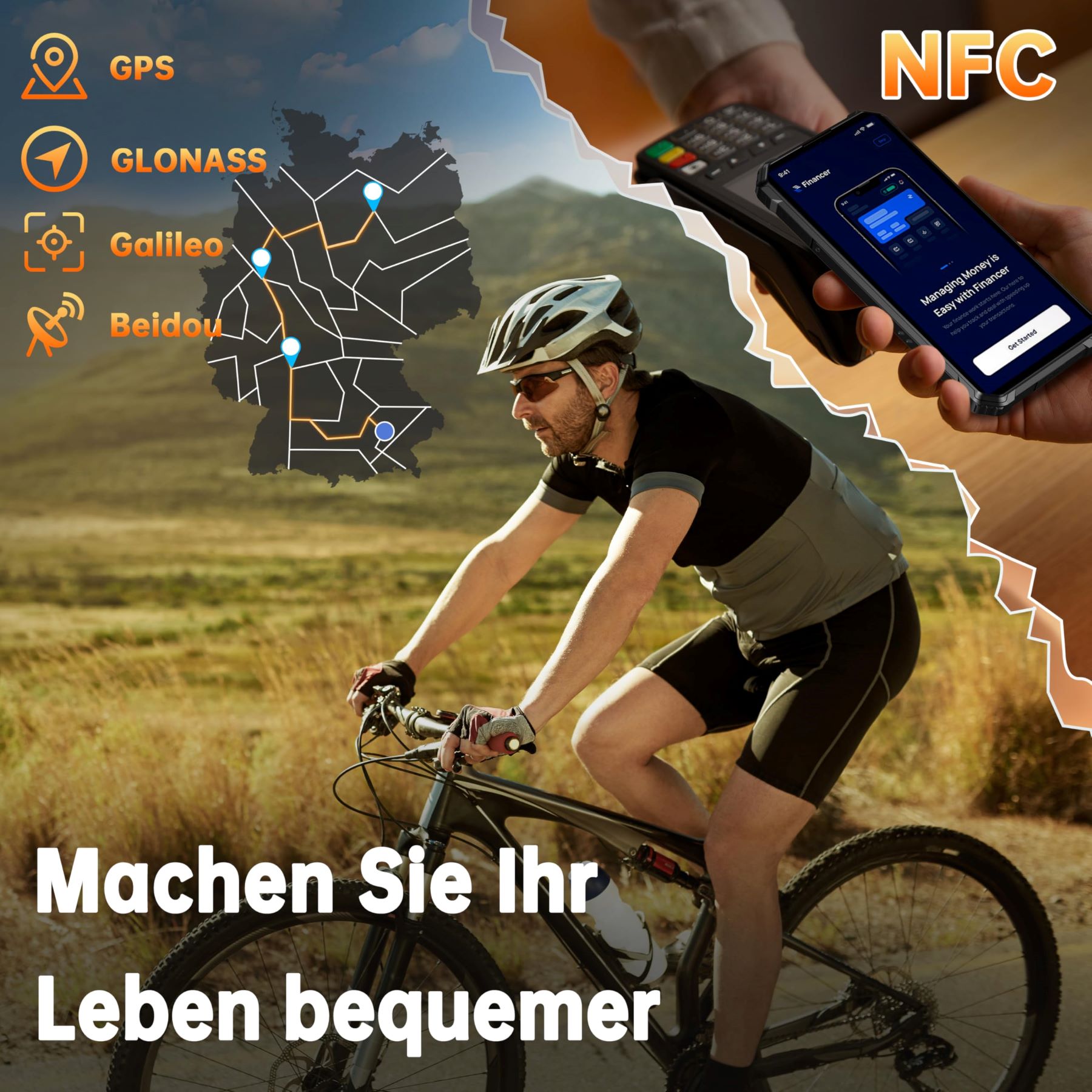OUKITEL G1 Orange Téléphone Robuste 6,52 Pouces 10600 mAh Grande Batterie Caméra 48 MP (24+256 Go) Double SIM, NFC