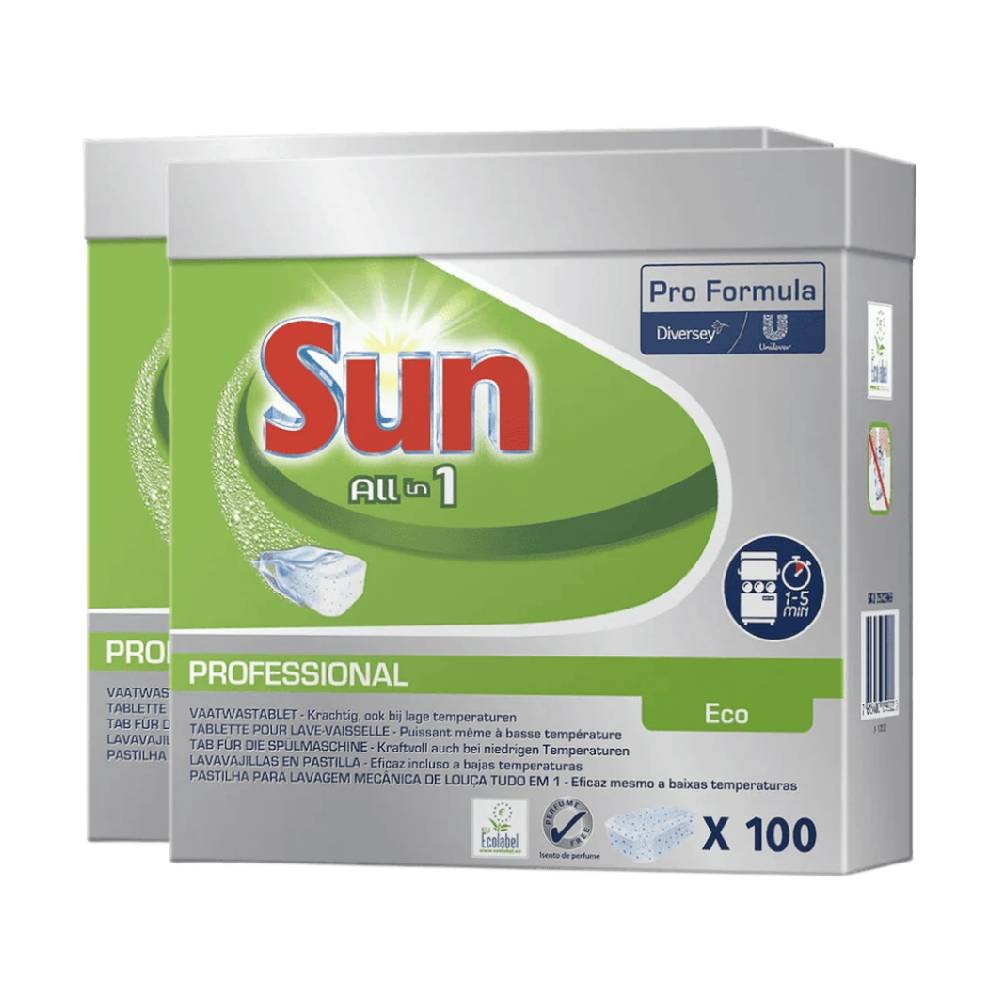 Sun Tout-en-1 Éco Tablettes Lave-Vaisselle EU Écolabel Film Soluble Dans L'Eau 2 x 100 Tablettes (= 200 Tablettes)