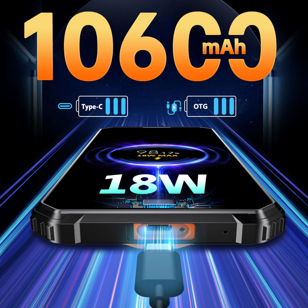OUKITEL G1 Orange Téléphone Robuste 6,52 Pouces 10600 mAh Grande Batterie Caméra 48 MP (24+256 Go) Double SIM, NFC