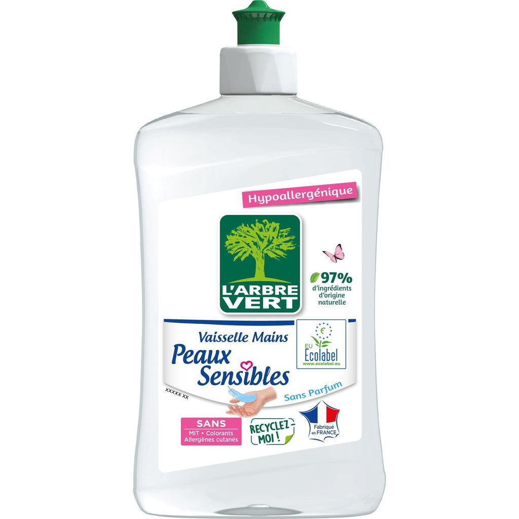 L'Arbre Vert Liquide Vaisselle Hypoallergénique, Peaux Sensibles, sans Parfum, 500 ml