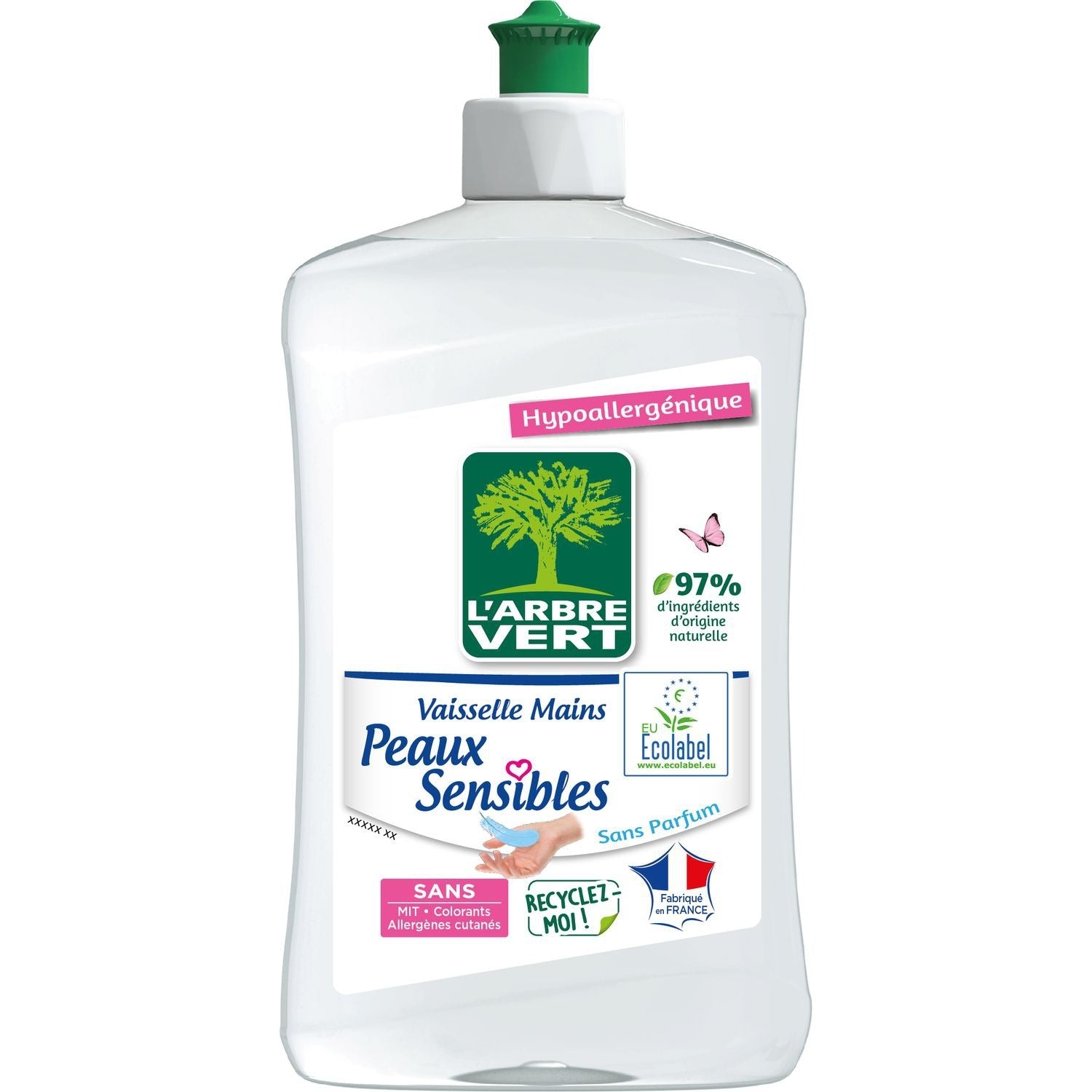 L'Arbre Vert Liquide Vaisselle Hypoallergénique, Peaux Sensibles, sans Parfum, 500 ml