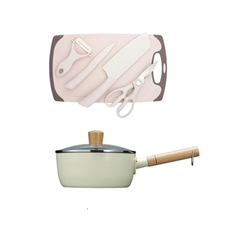 COOKER KING Casserole à lait antiadhésive, casserole pour pâtes, 20 cm + Set de planche à découper et de couteau