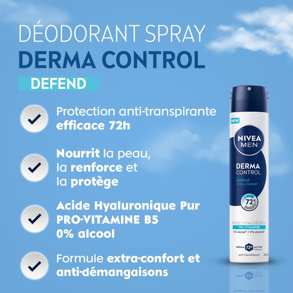 NIVEA MEN Déodorant Aisselles Derma Control Défend Protection 72h Spray 200ml