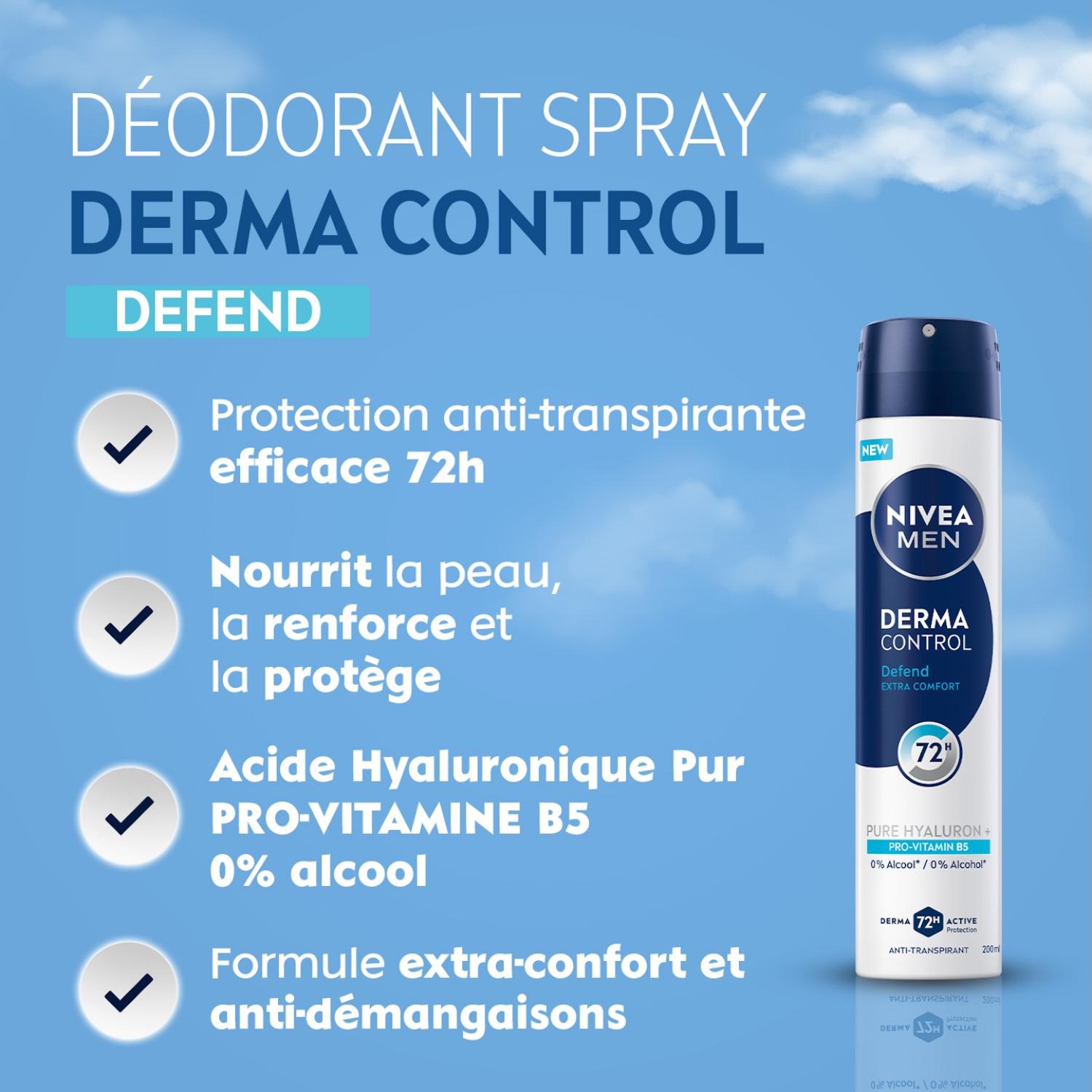 NIVEA MEN Déodorant Aisselles Derma Control Défend Protection 72h Spray 200ml
