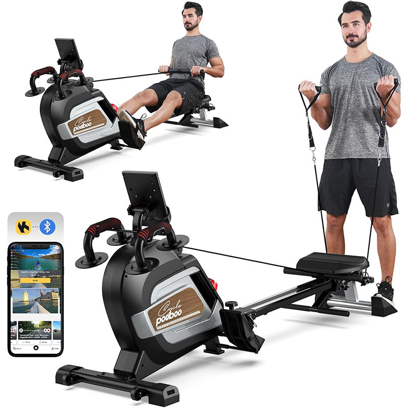 Pooboo H015 Rameur magnétique pliable avec support pour tablette et siège confortable - Charge max 163 kg