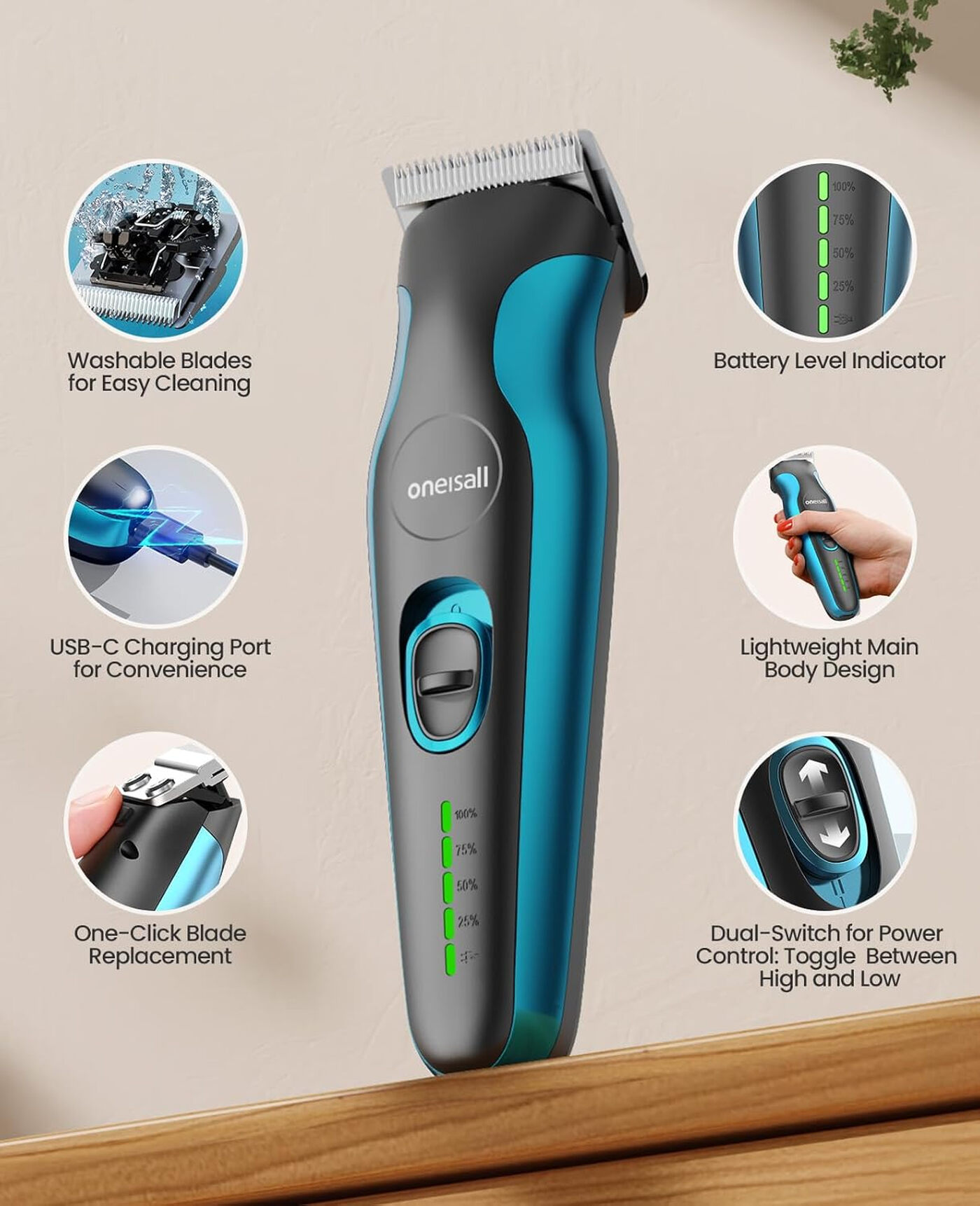 Oneisall DTJ 002 Tondeuse sans fil multifonction pour chiens et chats