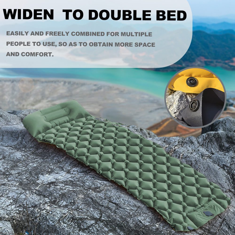 VXOYO Tapis de couchage de camping - Taille simple 192×58 cm / 75,6×22,8 in, Tapis gonflable ultraléger avec oreiller intégré et pompe à pied. Dimensions emballé : 26×10 cm / 10,2×3,9 in