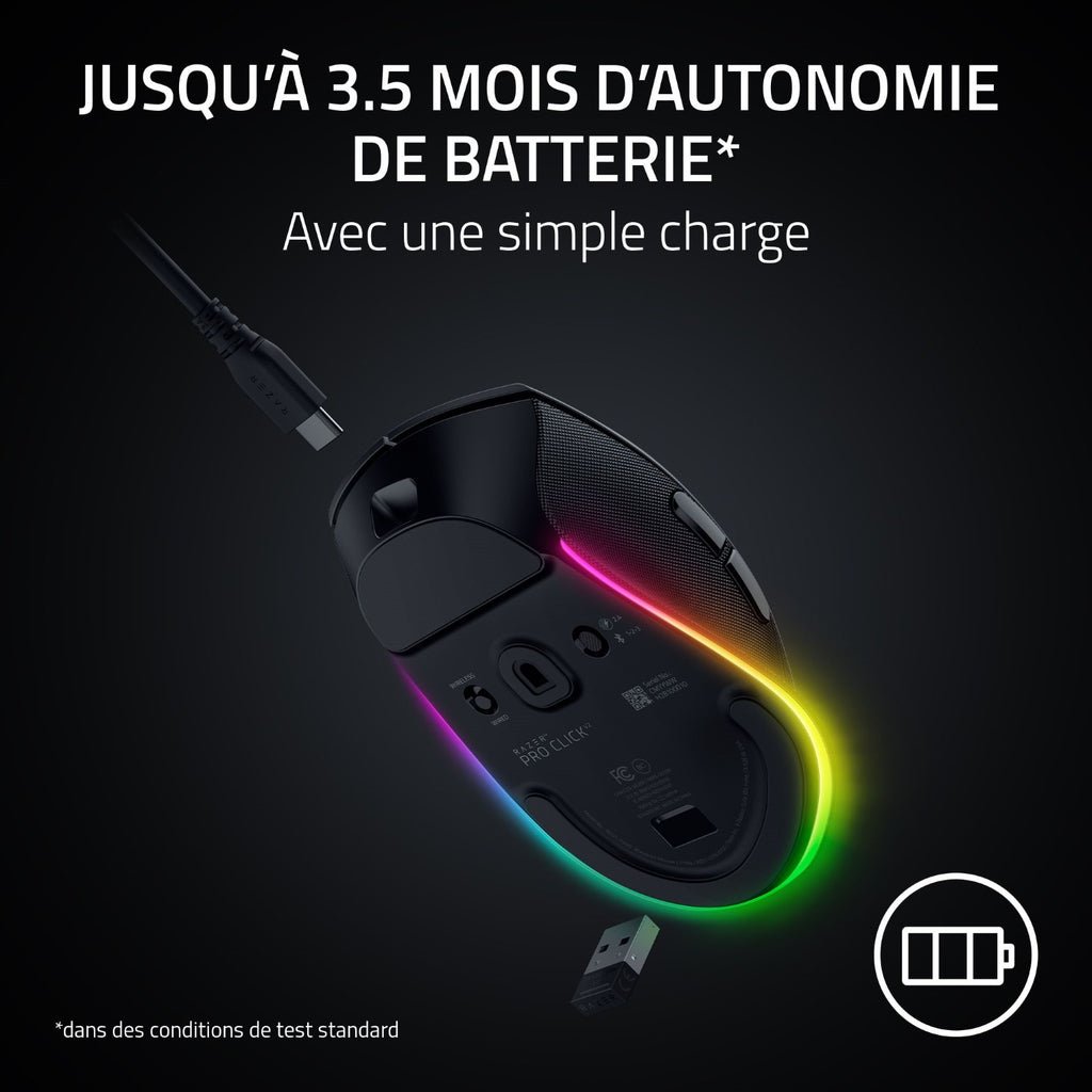 Razer Pro Click V2 Souris Gaming sans fil - 30000 DPI, 9 Bouttons - Noir