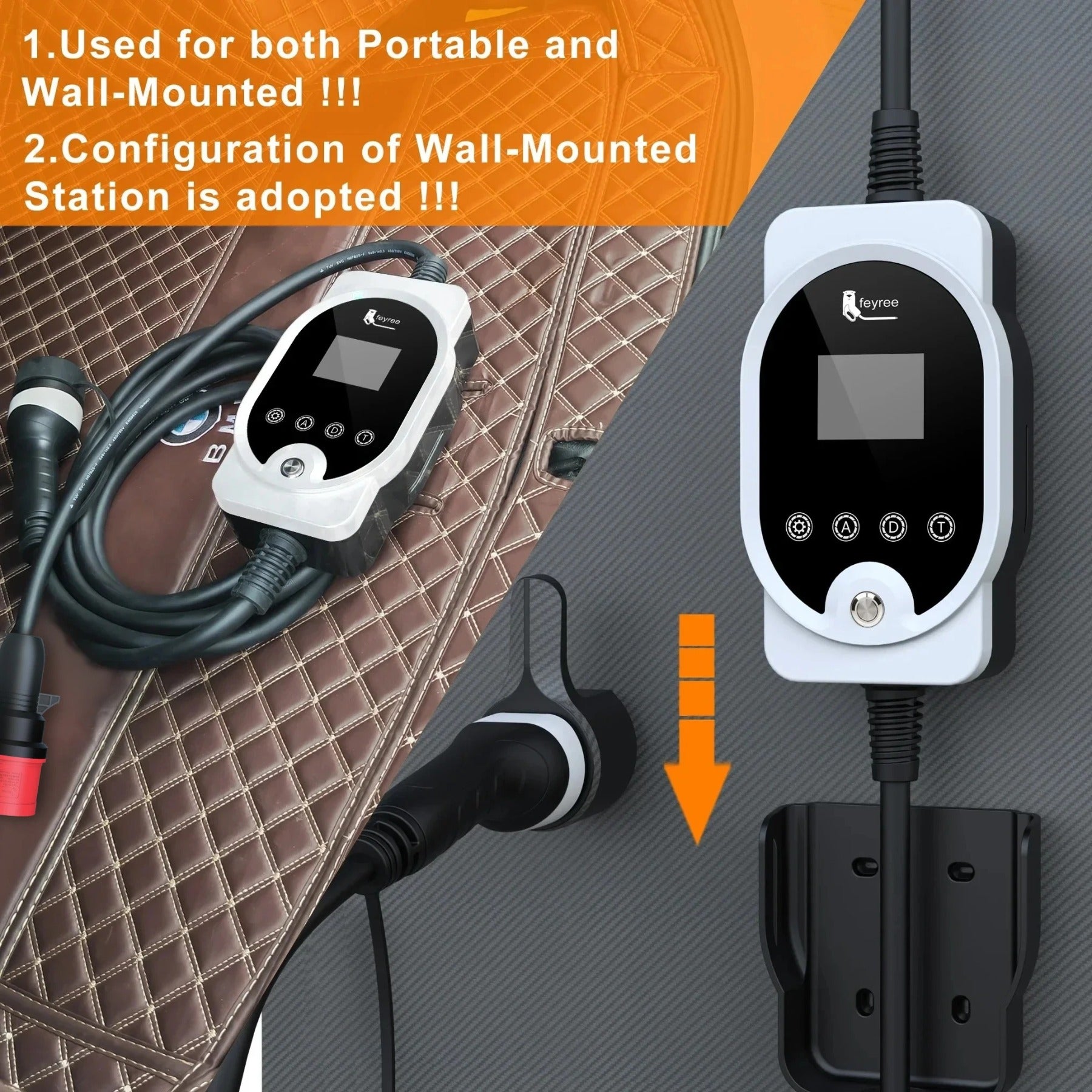 feyree Chargeur portable 22 kW pour voiture électrique, câble Type 2, 32 A, 3 phases, station de recharge EVSE intelligente Wi‑Fi avec application, station de recharge rapide