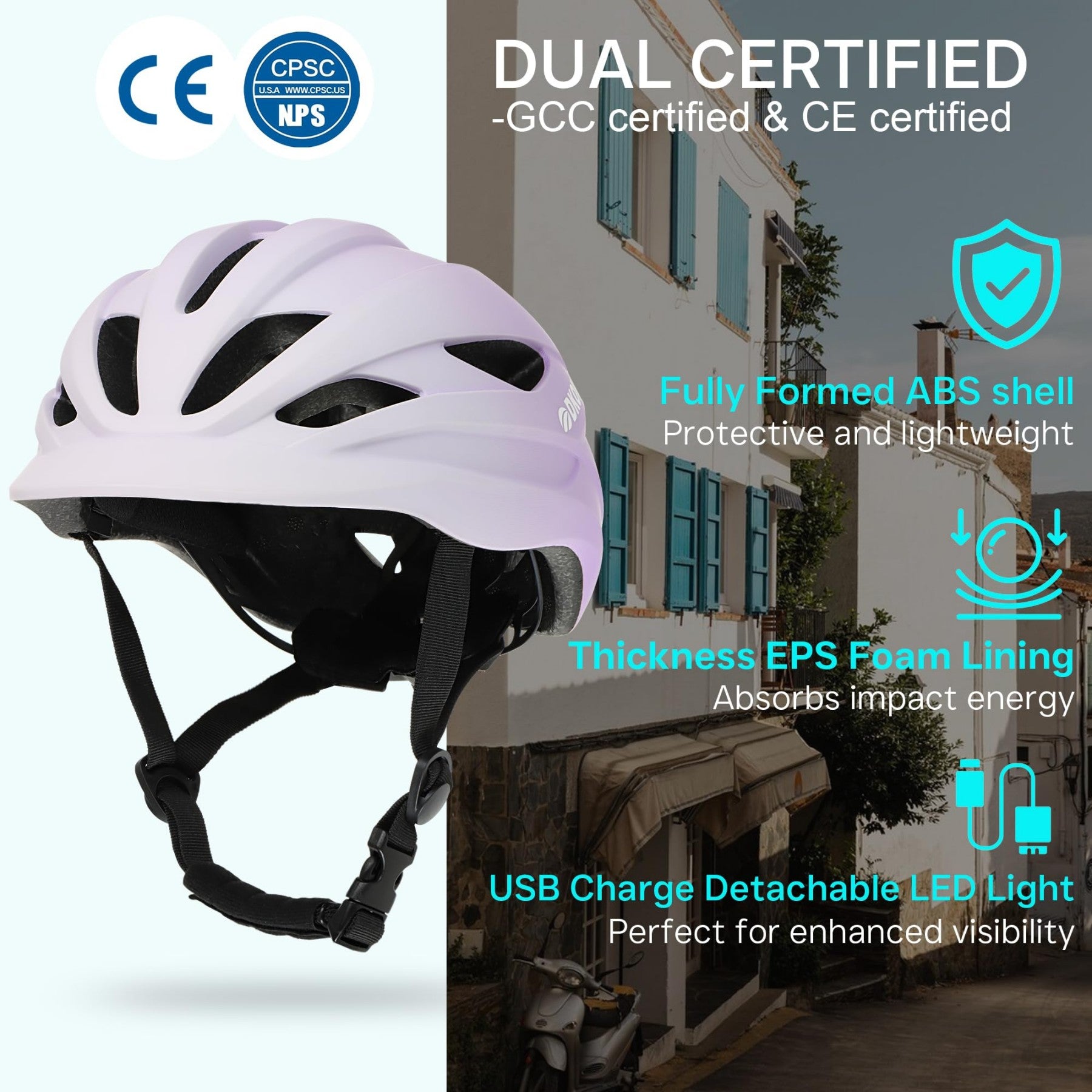 DKONI HS-086 Casque de vélo adulte avec lampe - Gris-Rose - Taille M (55-58 cm)