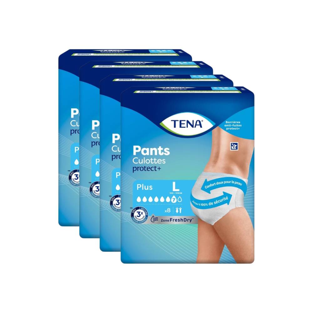 Tena Pants Protect+ Sous-vêtements d'incontinence unisexe Taille L – 32 pièces (4 paquets de 8)