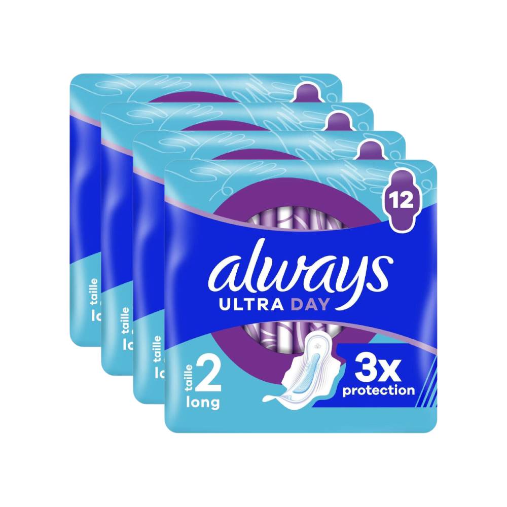 Always Ultra Serviettes Hygiéniques Avec Ailettes Pour Flux Moyen Taille 2 Long 48 Unités (4 Paquets De 12)