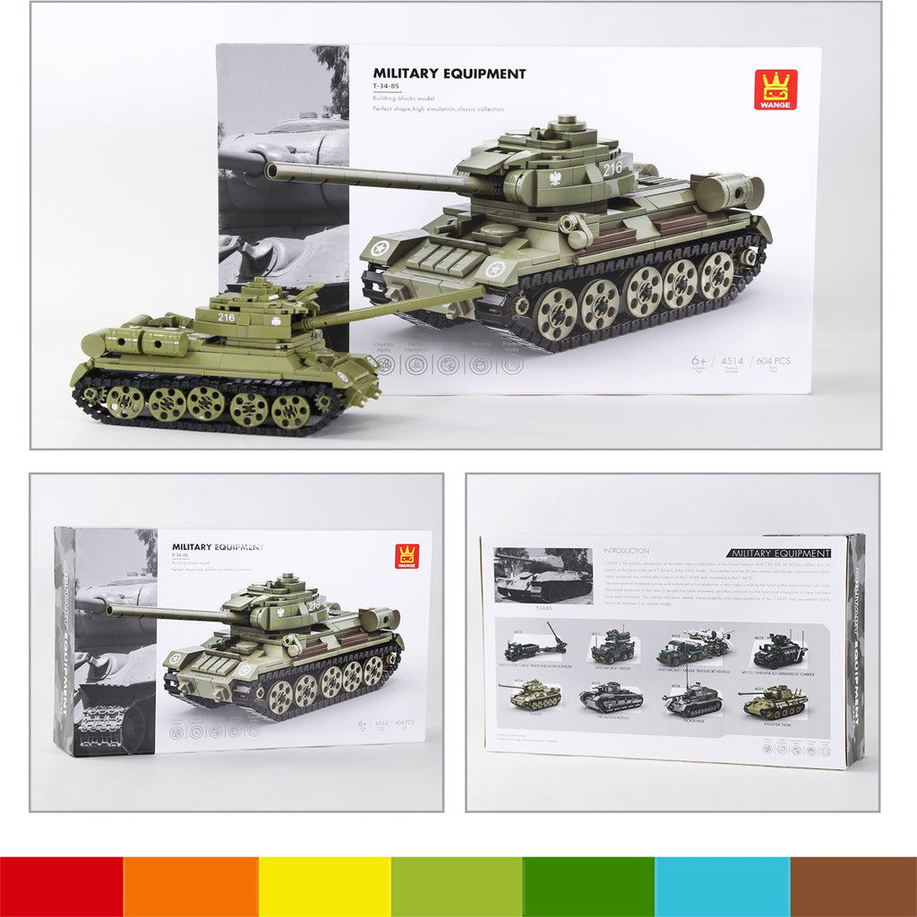 WANGE T-34-85 Tank moyen 602 pièces Ensemble de blocs de construction pour passionnés