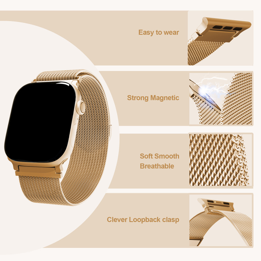 Uni-unzeit Bracelets pour Apple Watch 46 mm/45 mm/44 mm/49 mm + S3/2/1 42 mm Or rose Cercle