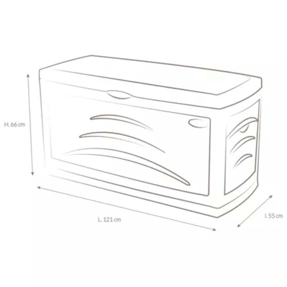 EDA Malle de jardin Gris anthracite SERENA 310 L Cadenassable avec roulettes - anti étouffement - anti UV Produit à monter sans outils Dim.121 x 55 x 66 cm