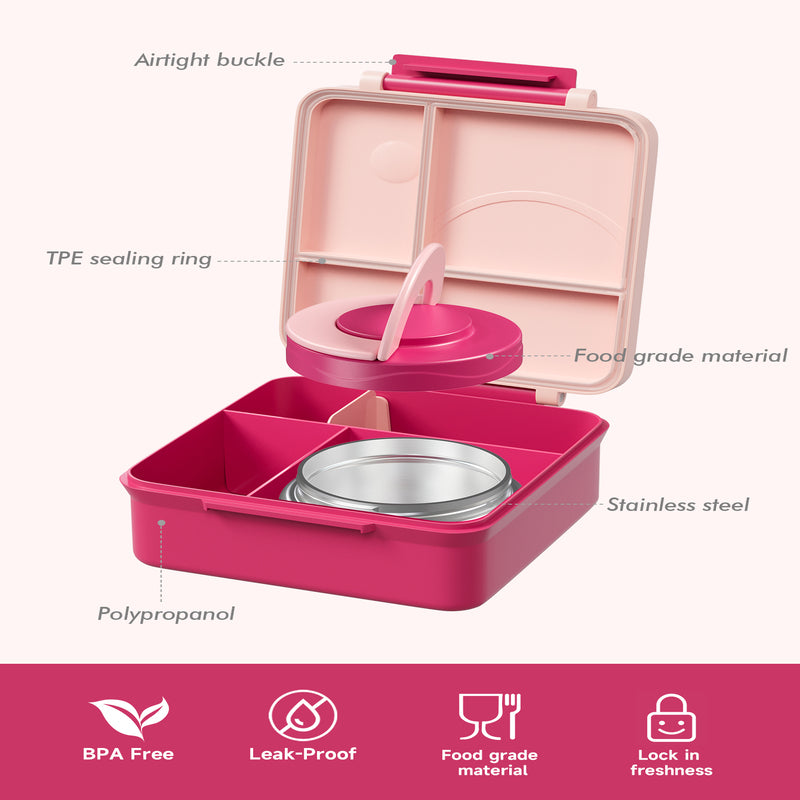 Meoky Boîte repas compartimentée à fermeture unique 54 oz - Rose
