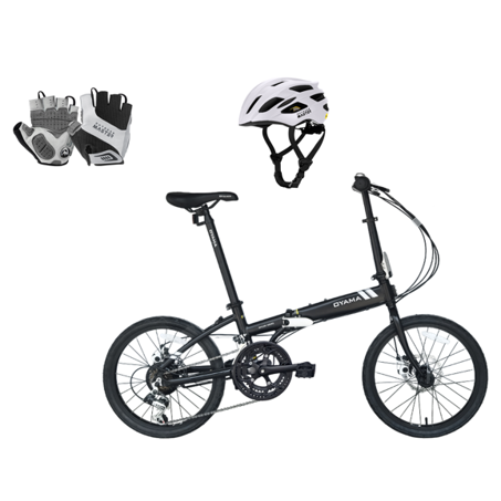 OYAMA-skyline 500 Vélo pliant noir + OutdoorMaster Casques de cyclisme sur route MIPS pour adultes blanc L + OutdoorMaster Gants de cyclisme orange XL