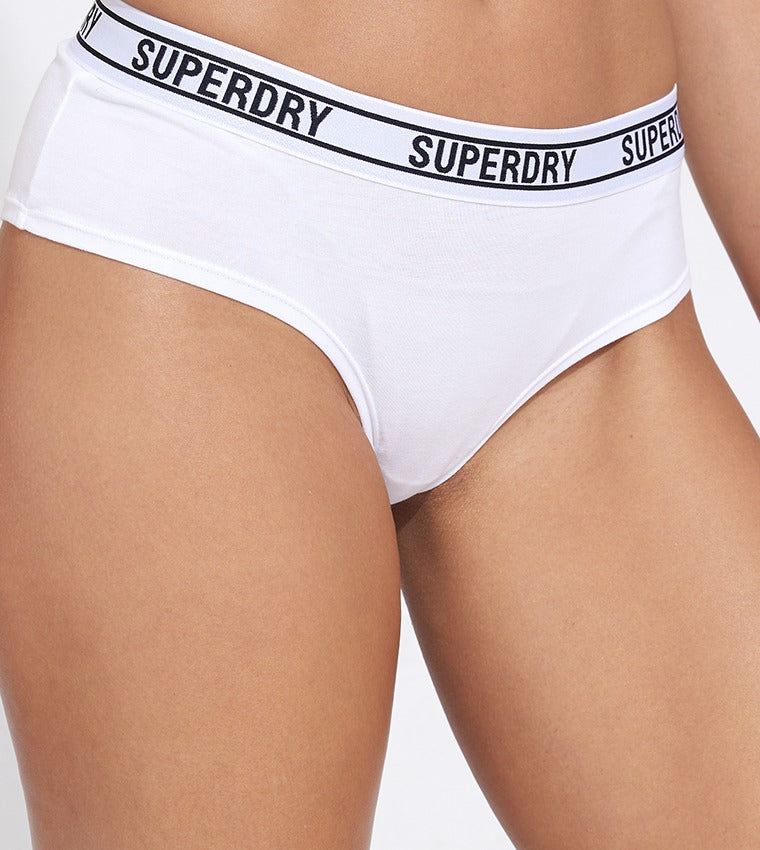 Superdry Culotte hipster femme à ceinture logo, Blanc optique, Taille XS