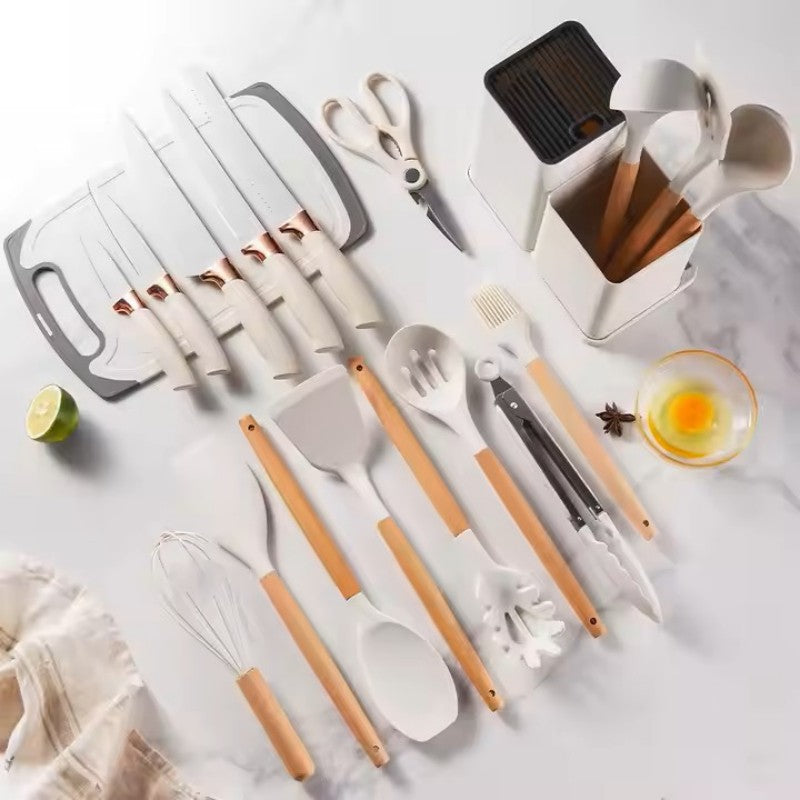 Ensemble de 19 pièces couteaux de cuisine et ustensiles en silicone
