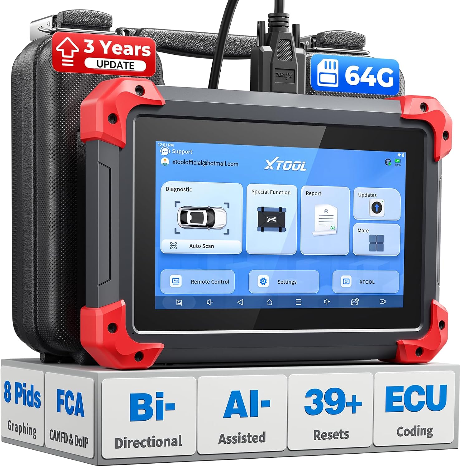 xtool D7 Outil de scan bidirectionnel, 39+ réinitialisations, Scanner OBD2 de codage ECU | Assisté par l'IA, Scanner de voiture complet avec EPB, Test d'injection, Accélérateur