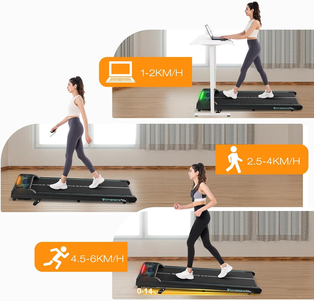 CITYSPORTS PRO Tapis de marche 0 à 14 % d'inclinaison et 1 à 6 km/h