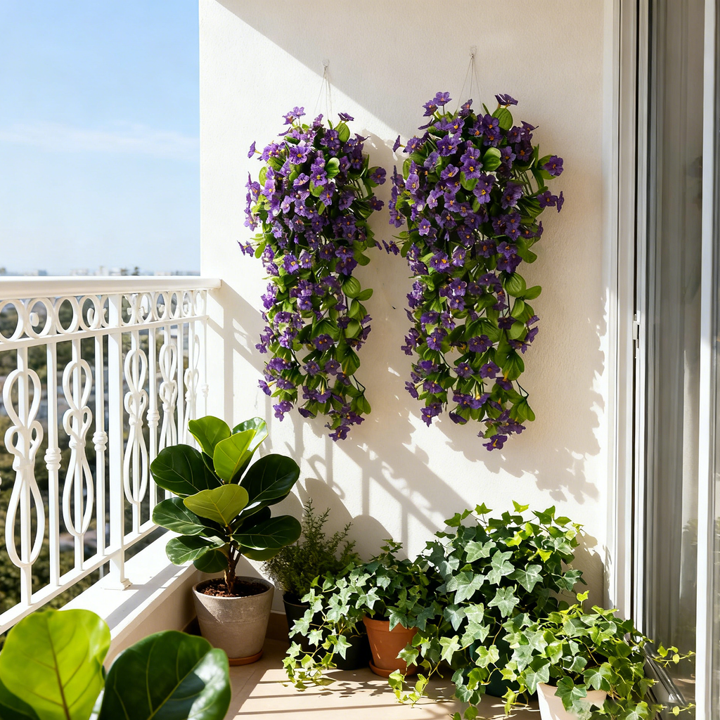 Yuejia 2 pièces plantes à fleurs suspendues artificielles 30,7 po / 78 cm, Décoration extérieure printemps été