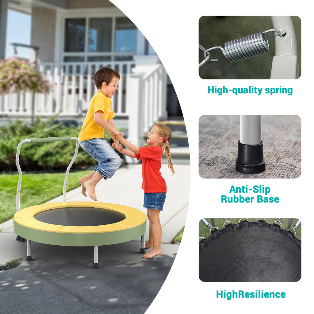 SPORTSOUL Mini trampoline pour enfants 3-6 ans avec barre de maintien en mousse très sûre, Trampoline d'intérieur pour tout-petits 36 pouces avec housse sans interstice pour intérieur