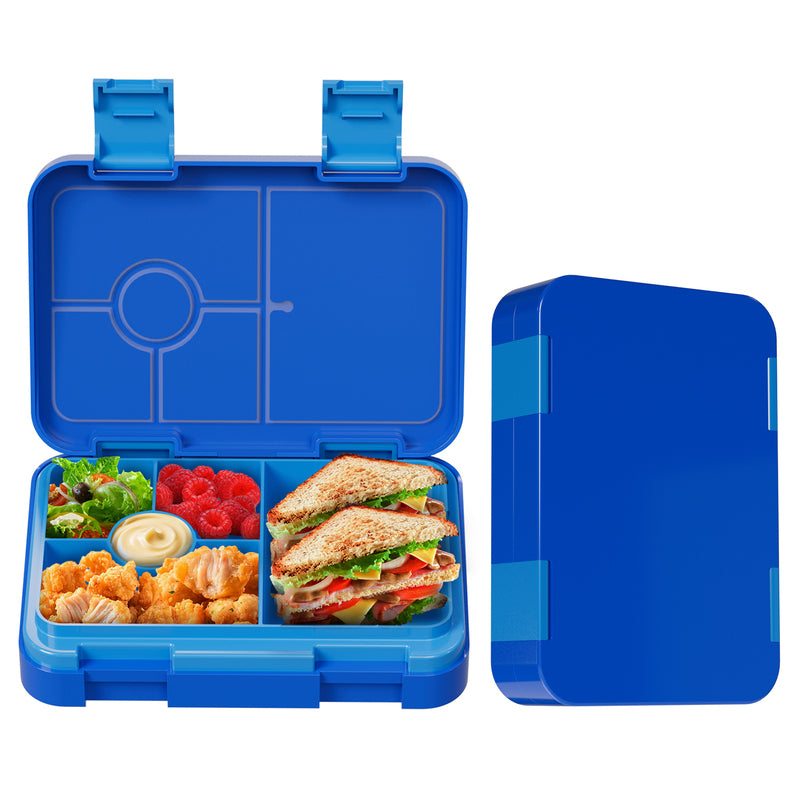 Boîte à déjeuner bento 5 compartiments Meoky avec double fermoir - Bleu