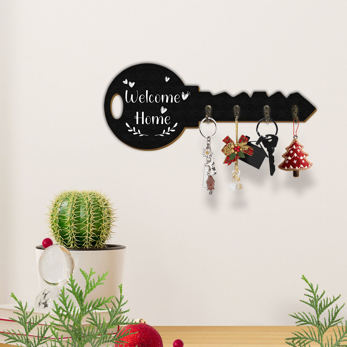 Alphynix Crochet mural en forme de clé « Welcome Home » avec 4 crochets en métal
