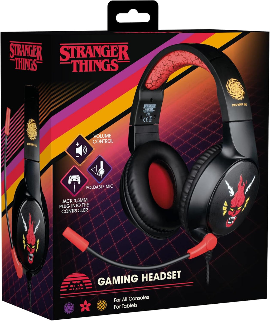 KONIX Stranger Things Casque de jeu circum-aural filaire pour PC, PS5, Switch 2 et Xbox - Microphone - Câble 1,5 m - Connecteur 3,5 mm - Motif Hellfire Club