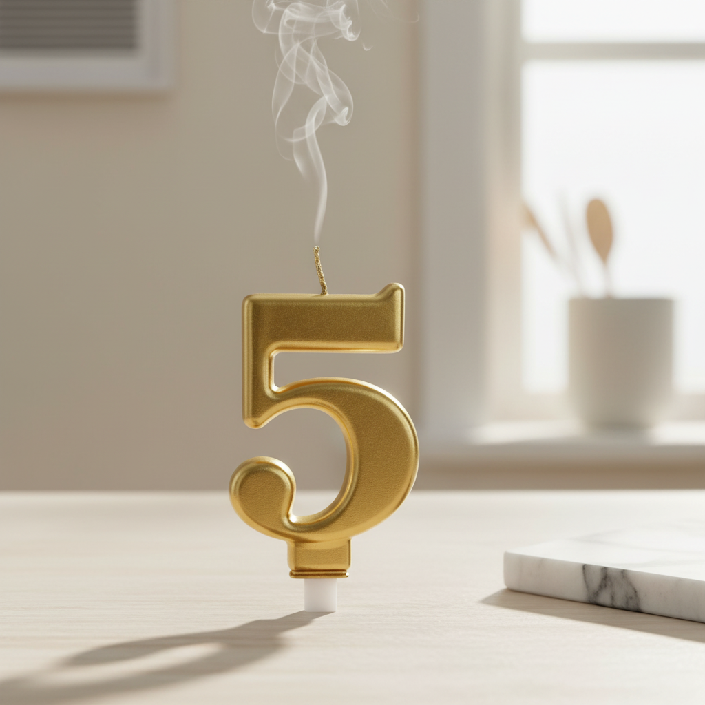 Clairefontaine Bougie chiffre 5 - Doré