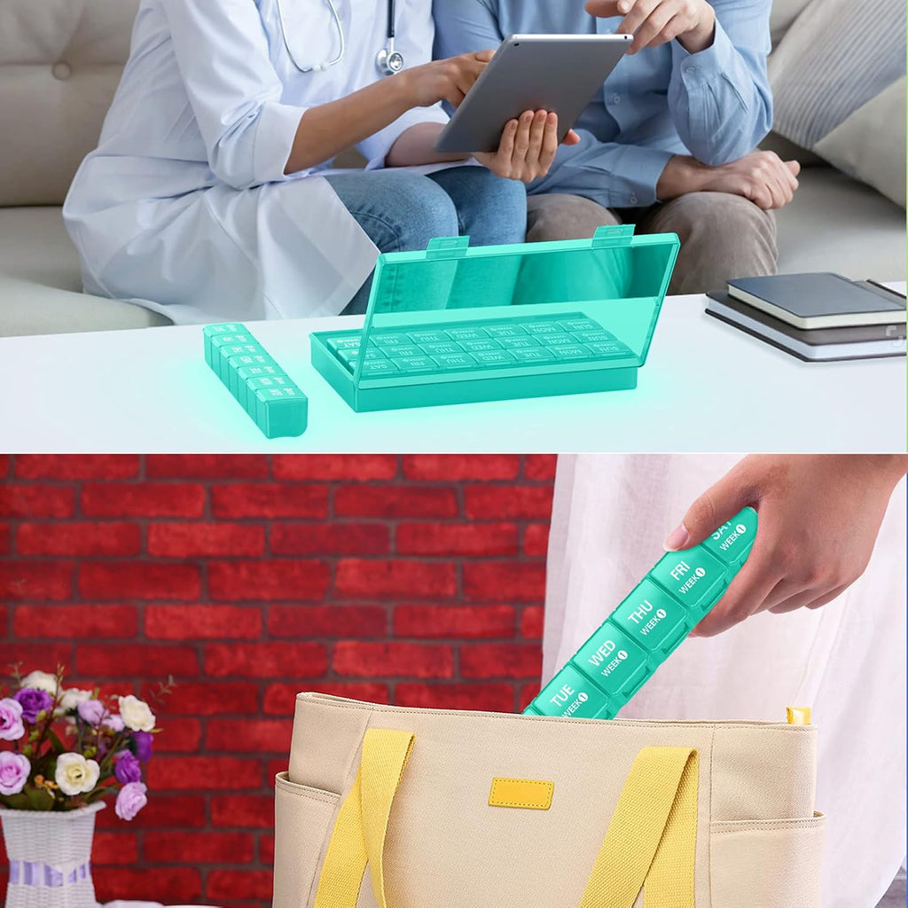 Boîte à médicaments portable 28 jours, boîte de rangement mensuelle pour pilules, grande capacité, pilulier compartimenté 4 semaines avec couvercle anti-poussière