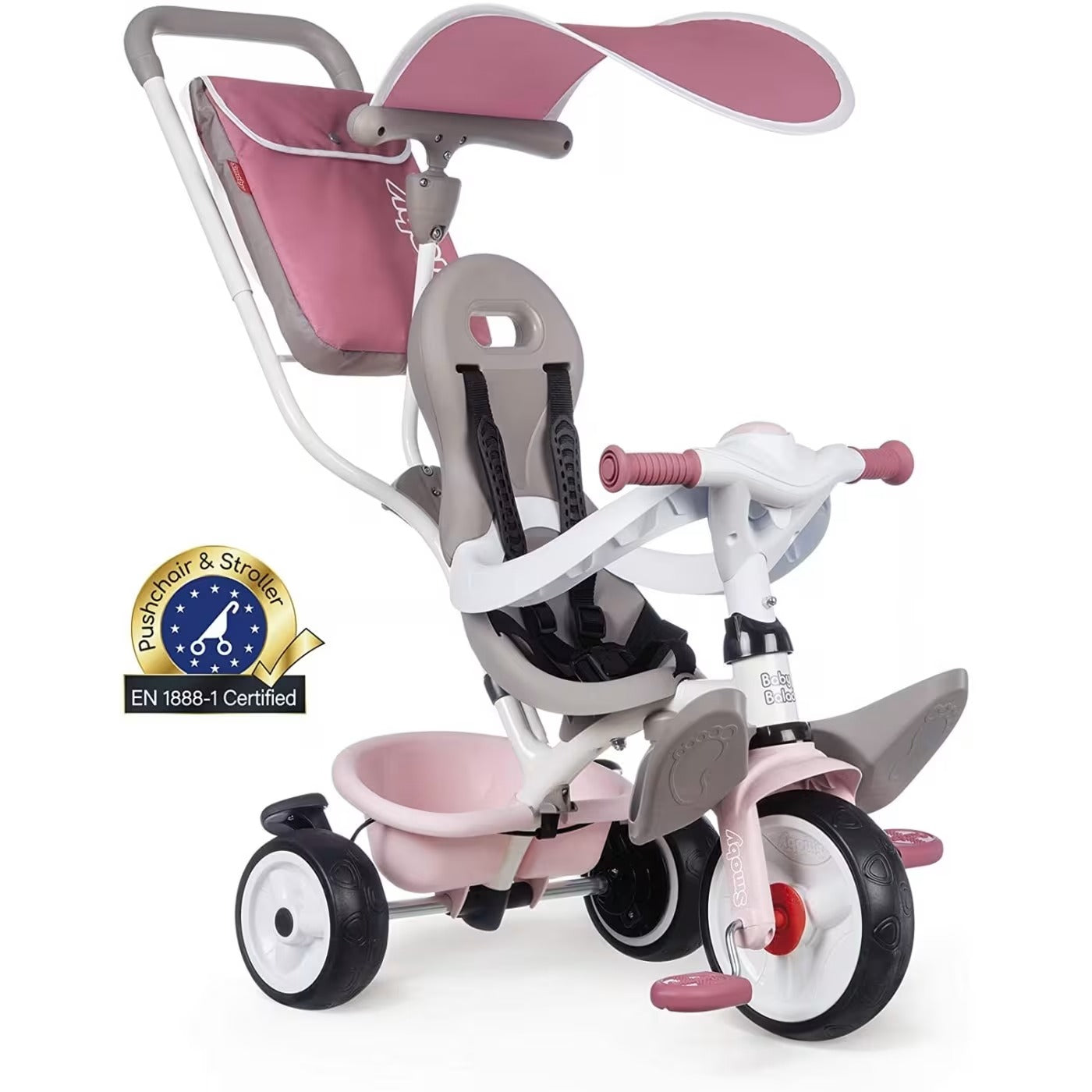 Smoby - Tricycle Baby Balade Plus Rose - Vélo Evolutif Enfant Dès 10 Mois - Roues Silencieuses - Frein de Parking - Fabrication Espagnole