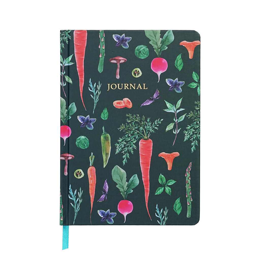 Jubiluu Carnet ligné A5 à couverture rigide texturée avec marque-pages et élastique - Veggie Garden