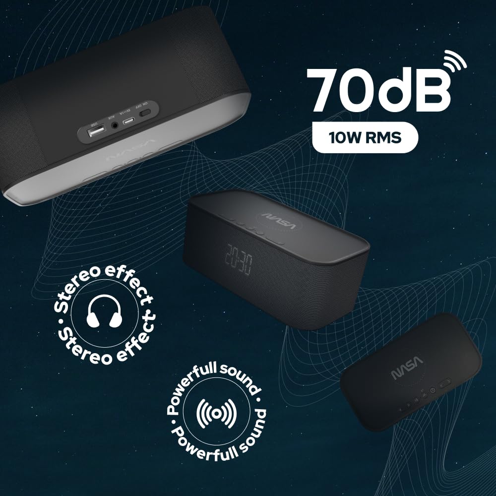 Enceinte bluetooth design, réveil, lumière et chargeur smartphone à induction NASA