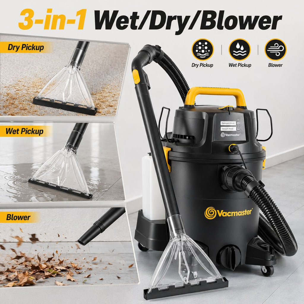 Vacmaster VK1323PFR Nettoyeur eau et poussière 1300 W, 23 L - 3-en-1 : aspire, lave et sèche tapis, canapés, tissus d’ameublement et intérieurs de voiture