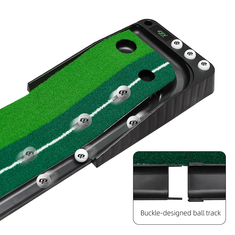 Green de putting d'intérieur, tapis de putting de golf avec retour automatique de balle, surface en velours cristal de qualité supérieure, tapis d'entraînement au putting
