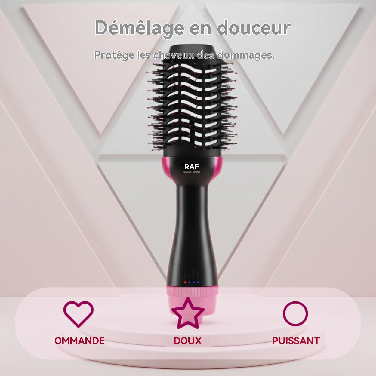 RAF Brosse soufflante 750 W, sèche-cheveux et volumisant en 1 étape, coiffante chauffante à échauffement rapide, pour femmes, coiffage lisse, effet salon à domicile