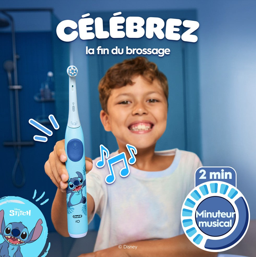 Oral-B iO Kids Stitch 6ans+ Brosse à Dents Électrique pour Enfants – Protection Gencives avec Capteur de Pression Intelligent, 3 Modes dont 1 Super Doux, Minuteur Musical, Inclus 1 Brossette