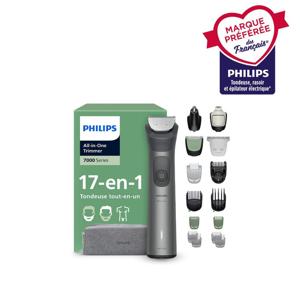 Philips Series 7000 MG7941/15 Tondeuse pour corps homme avec 17 accessoires visage, cheveux et corps, technologie BeardSense, sabot de précision premium, 120 min d'autonomie, 100 % étanche - Gris