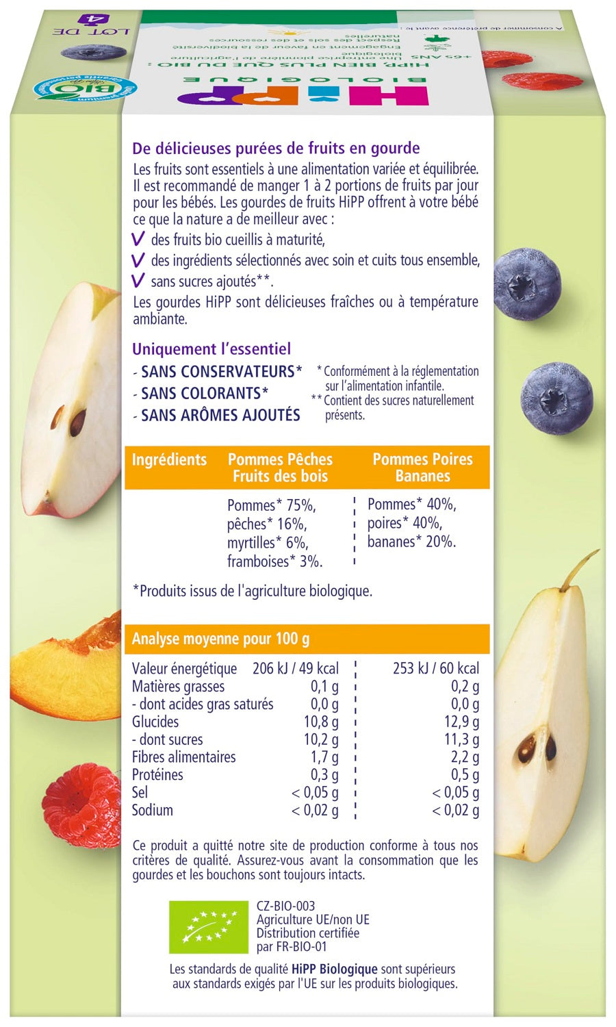 Hipp Gourde de Fruits Bio Pour Bébé Dès 4/6 Mois 4x90 g