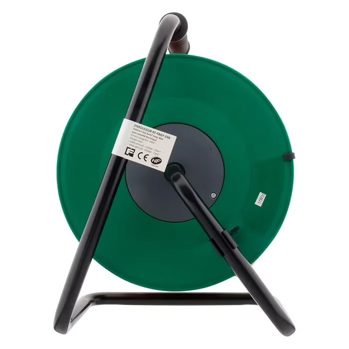Enrouleur sans prise 2x1,5 mm² 40m pied métal + coupe circuit - Zenitech