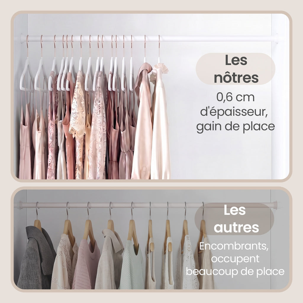 JOYFURNOS Cintres en velours, Lot de 50 cintres à vêtements avec crochet pivotant noir, Antidérapants et peu encombrants, Pour manteau, chemise, robe, pantalon, cravate, Blanc