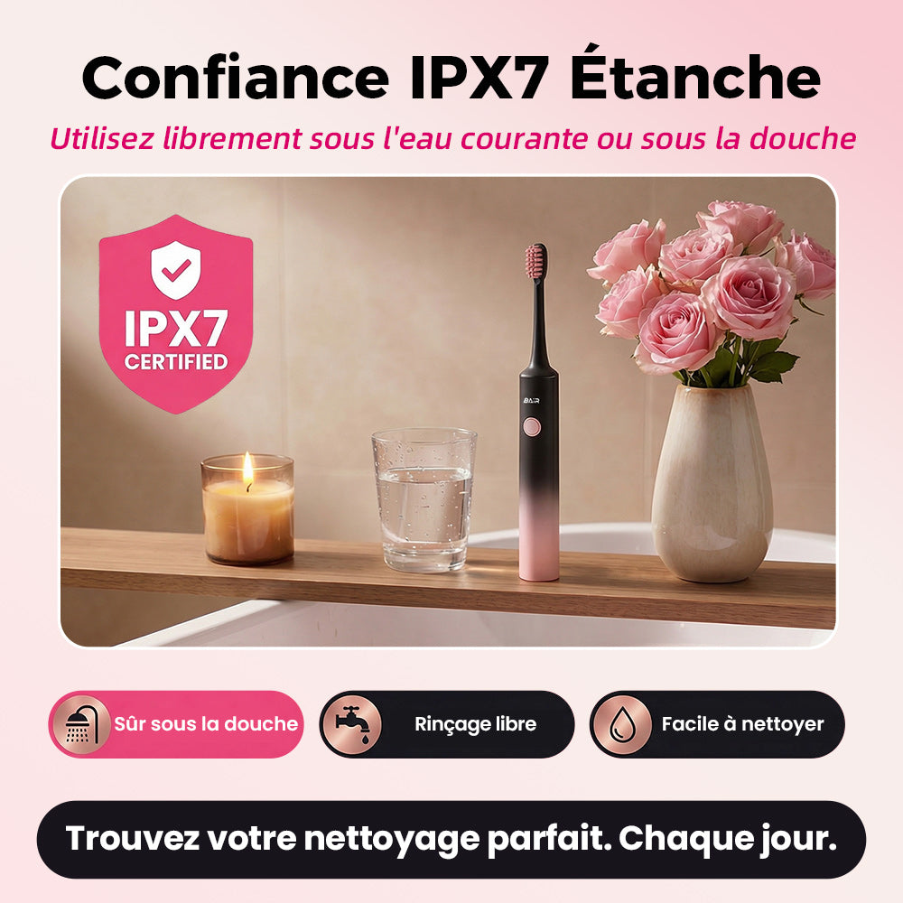 BAIR CARE Brosse à dents électrique sonique X6 - Batterie longue durée 90 jours, Rechargeable, 5 modes, Vibration haute fréquence, Étanche IPX7, Soin bucco-dentaire quotidien