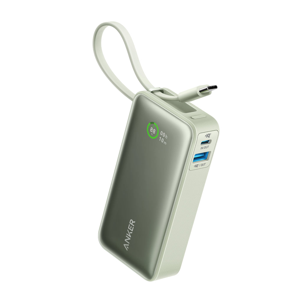 Anker Nano Batterie externe 10 000 mAh avec câble USB-C intégré, Puissance maximale PD 30 W, 1 port USB-C et 1 port USB-A, Compatible iPhone 16 Pro Max/15/14/13/12, MacBook, Galaxy, iPad, AirPods