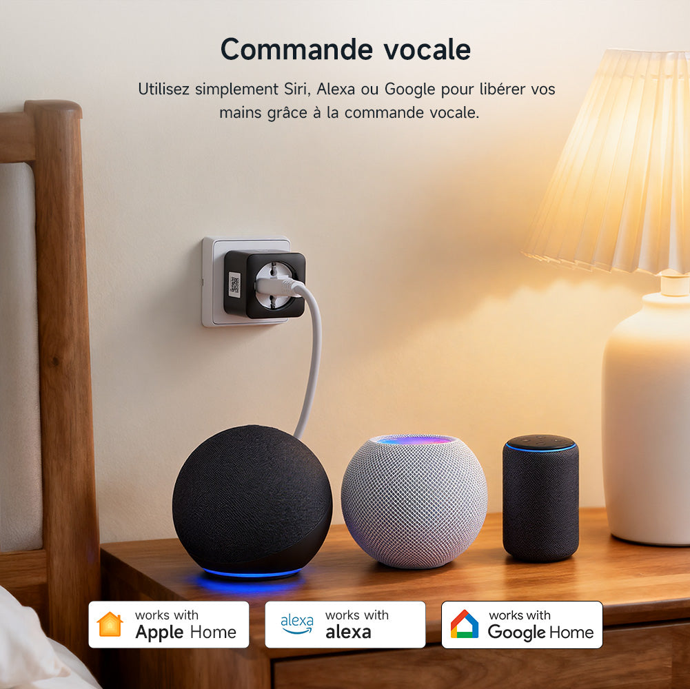 WOOX Prise connectée avec Matter via WiFi, pour intégrer les appareils classiques à la maison connectée, compatible Alexa, Google et Apple, mesure et économise la consommation électrique