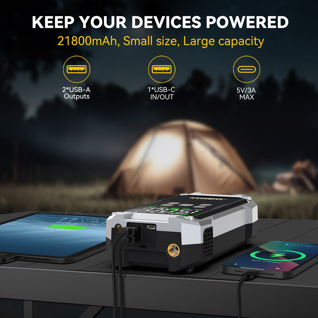 Booster de batterie automobile YUSMAN – 8000 A démarreur de voiture 12 V (jusqu’à tous les moteurs essence / 10,0 L diesel), démarreur avec compresseur d’air 150 PSI