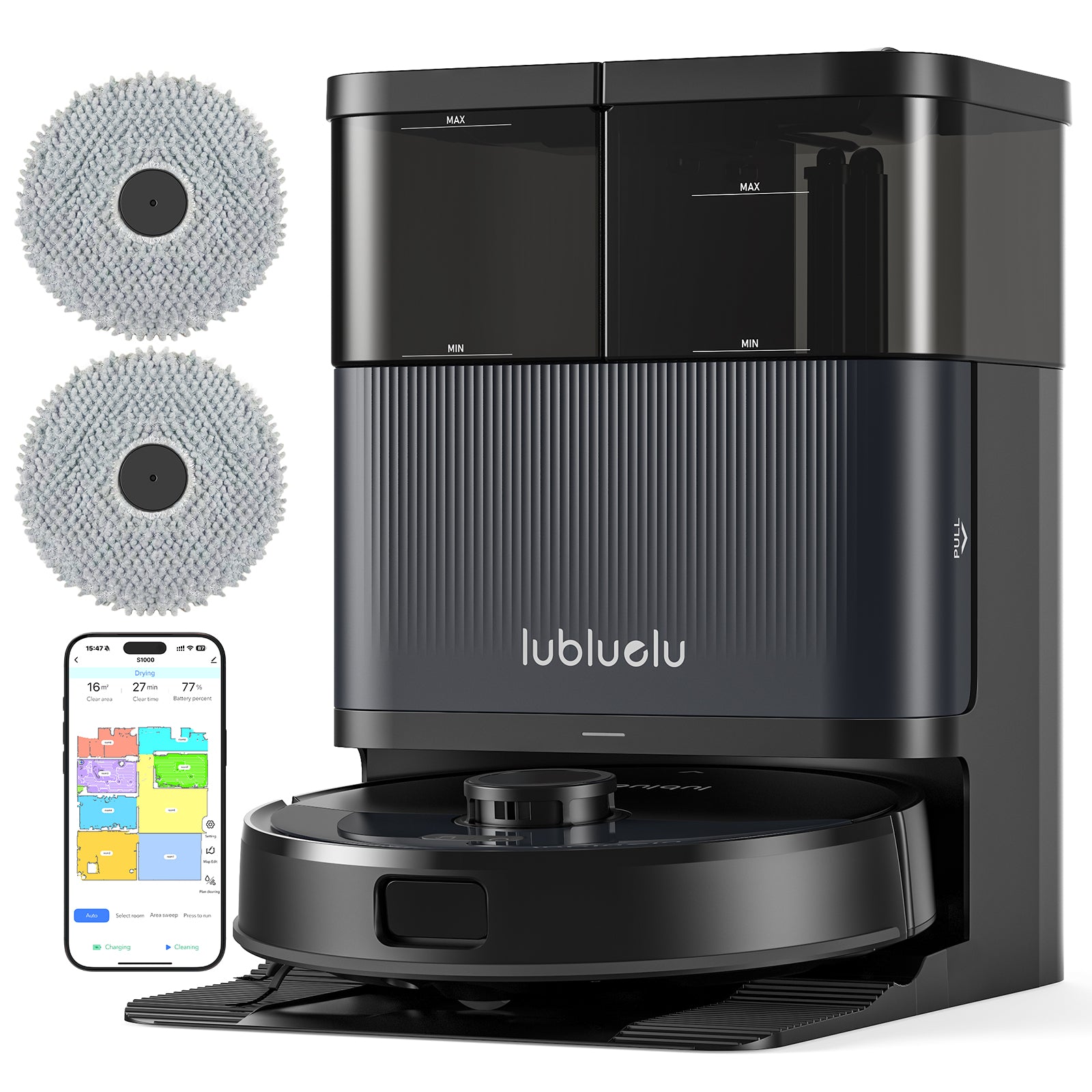 Lubluelu S1000 Aspirateur robot LiDAR avec serpillière, station tout-en-un, 10 000 Pa, 55 dB, contrôle via application, idéal pour les poils d’animaux, tapis et sols durs